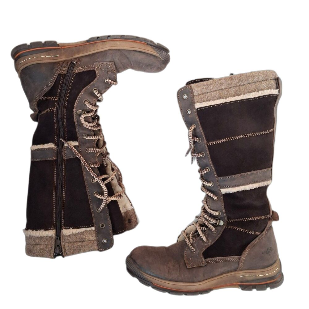 Bos & Co Glider Waterproof Brown Suede Leather Boots Lined Women Size 38 US 7.5
